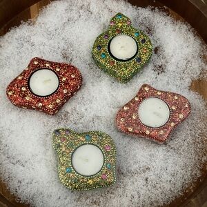 Pier 1 Glittering Ornament-Shaped Tea Light Candle Holders (2-sets)